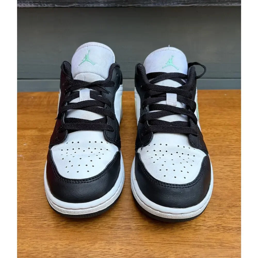 Air Jordan 1 Low GS Green Glow Black White 553560-131 Size 5Y